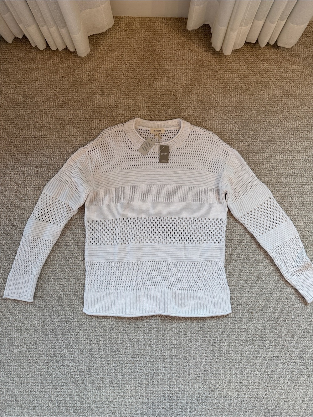 Haven Well Within Open-Knit  White Crewneck Sweater - NWT Size M